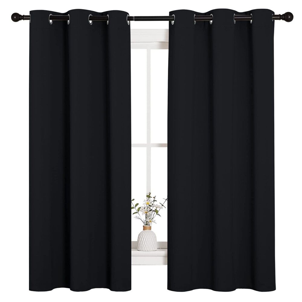 2 NICETOWN Pitch Black Solid Thermal Insulated Grommet Blackout Curtains 42 x 63
